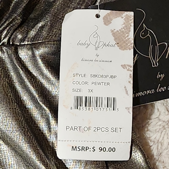 VTG Baby Phat 3X Bikini Set Pewter Snakeskin Metallic Babydoll Top Y2K Plus Size - Picture 8 of 16